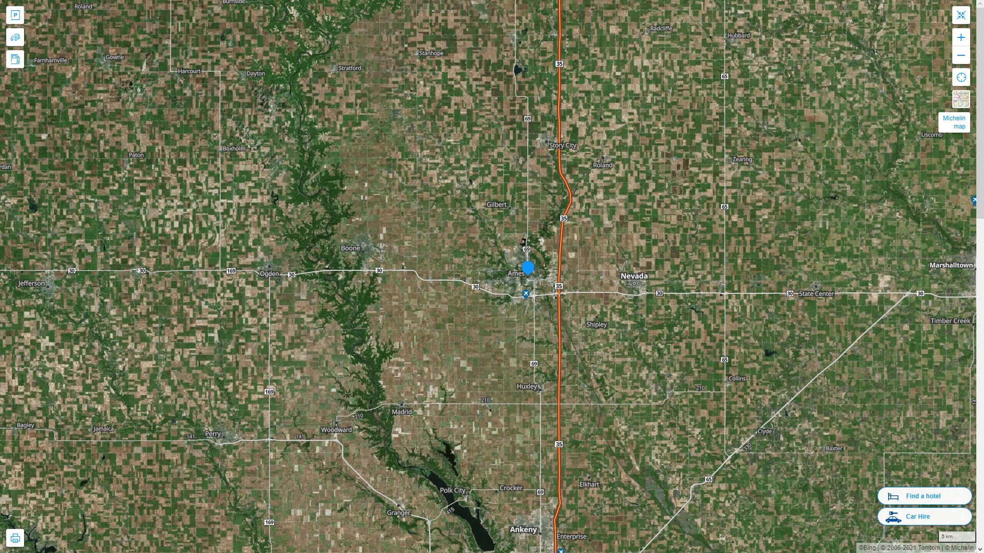 Ames iowa Highway and Road Map with Satellite View